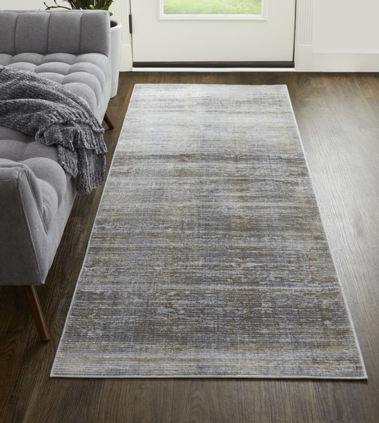 8' Taupe Silver And Tan Abstract Power Loom Runner Rug