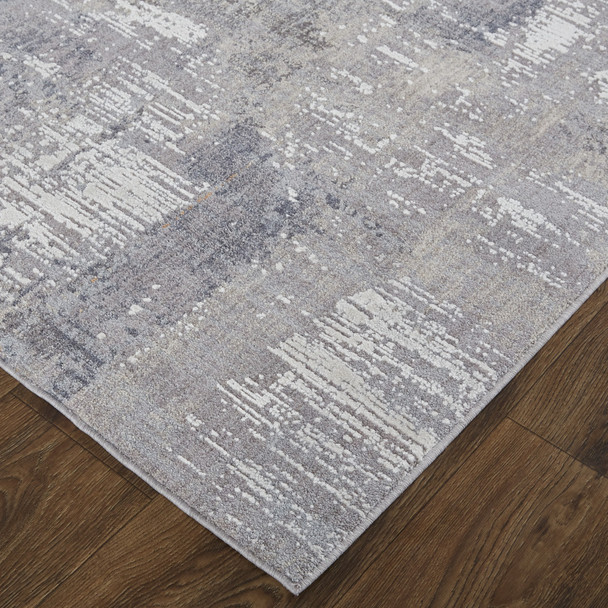 12' X 15' Taupe Tan And Blue Abstract Power Loom Distressed Stain Resistant Area Rug