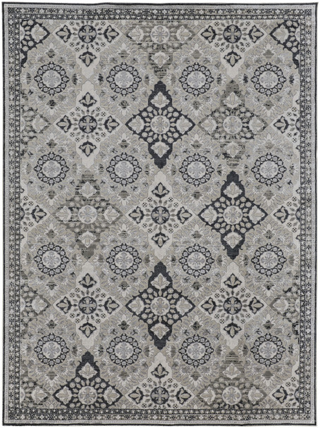 10' X 13' Gray And Black Floral Power Loom Area Rug