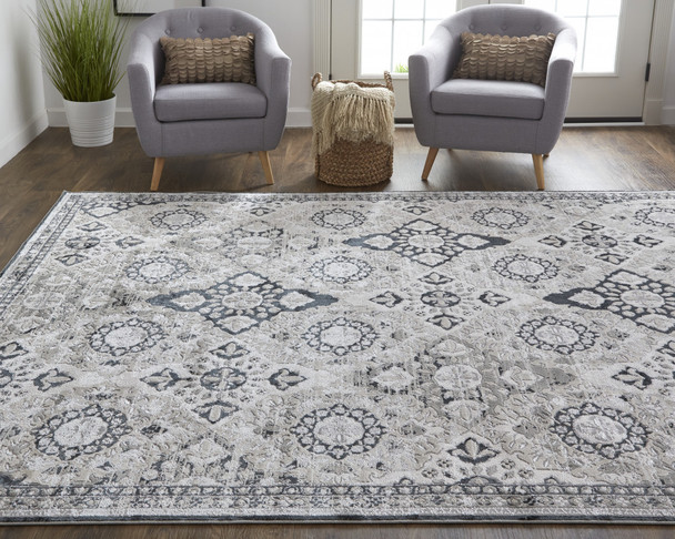10' X 13' Gray And Black Floral Power Loom Area Rug