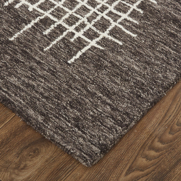 12' X 15' Brown And Ivory Wool Plaid Tufted Handmade Area Rug