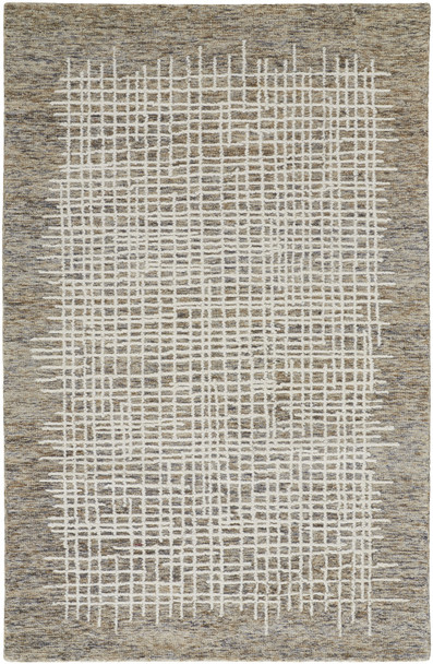 12' X 15' Tan And Ivory Wool Plaid Tufted Handmade Area Rug