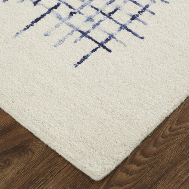 10' X 14' Ivory And Blue Wool Plaid Tufted Handmade Stain Resistant Area Rug