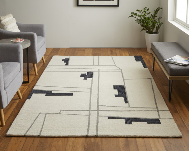 4' X 6' Ivory Gray And Taupe Wool Abstract Tufted Handmade Area Rug