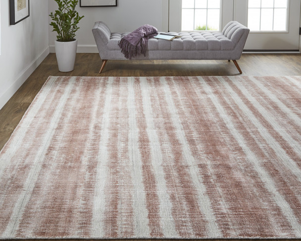 9' X 12' Tan Ivory And Pink Abstract Hand Woven Area Rug