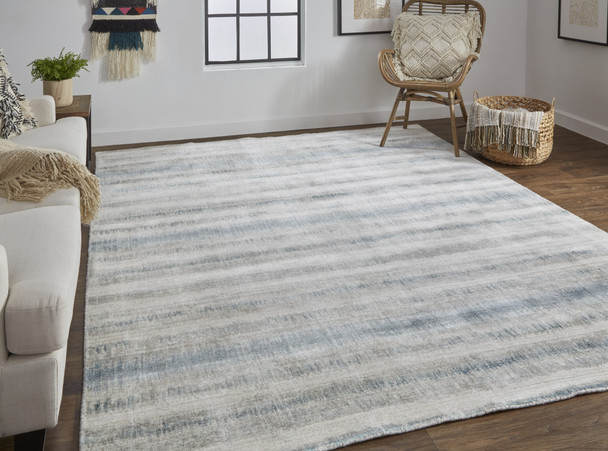 9' X 12' Gray Blue And Green Abstract Hand Woven Area Rug