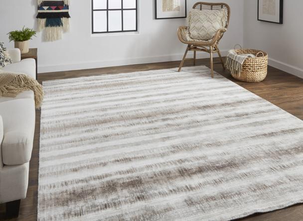 12' X 15' Tan Ivory And Brown Abstract Hand Woven Area Rug