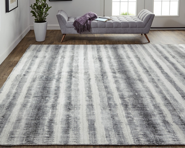 9' X 12' Gray Ivory And Black Abstract Hand Woven Area Rug