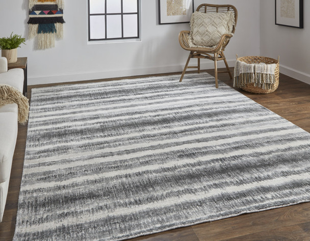 12' X 15' Gray Ivory And Black Abstract Hand Woven Area Rug