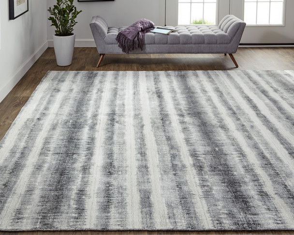 12' X 15' Gray Ivory And Black Abstract Hand Woven Area Rug