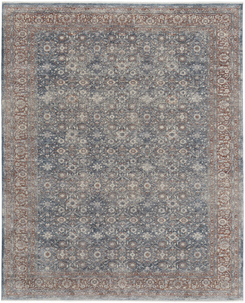 7' X 10' Blue And Red Floral Power Loom Stain Resistant Area Rug