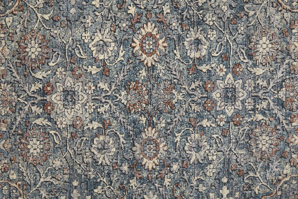 10' Blue And Red Floral Power Loom Stain Resistant Runner Rug