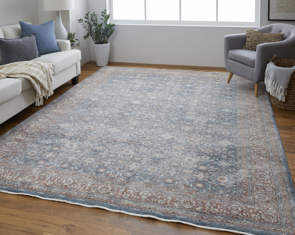 12' X 15' Blue And Red Floral Power Loom Stain Resistant Area Rug
