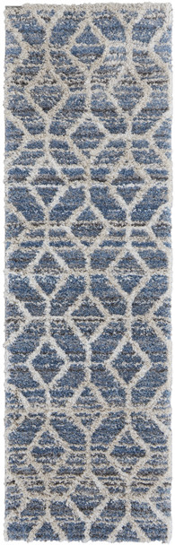 8' Blue And Ivory Geometric Power Loom Stain Resistant Runner Rug
