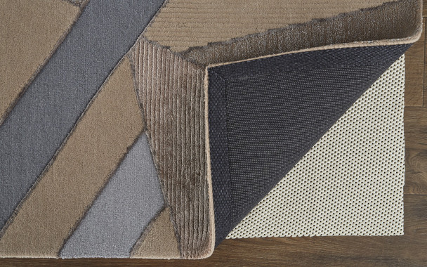 4' X 6' Tan Brown And Blue Wool Geometric Tufted Handmade Area Rug