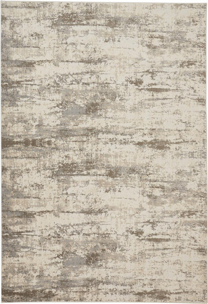 9' X 12' Ivory And Brown Abstract Area Rug