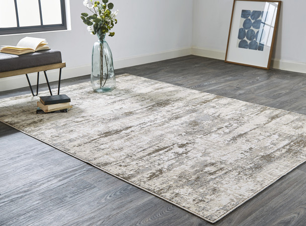 9' X 12' Ivory And Brown Abstract Area Rug