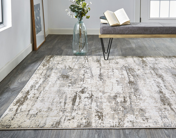 9' X 12' Ivory And Brown Abstract Area Rug