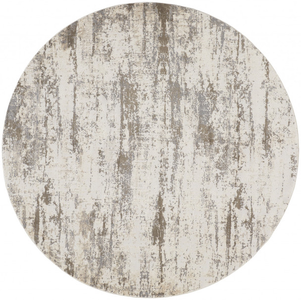 8' Ivory And Brown Round Abstract Area Rug