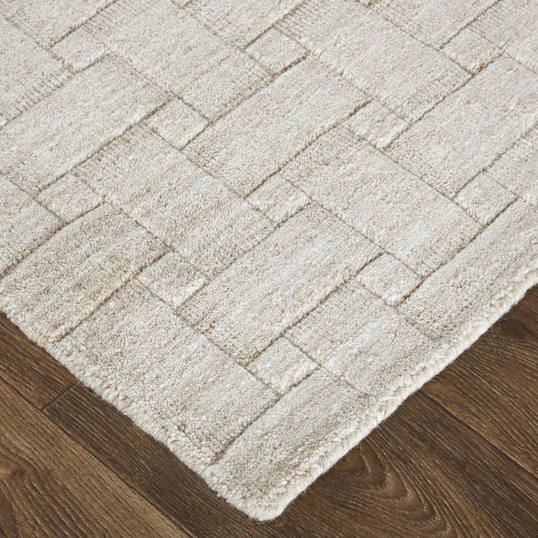 8' X 10' Ivory Striped Hand Woven Area Rug