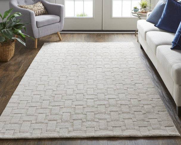 9' X 12' Ivory Striped Hand Woven Area Rug