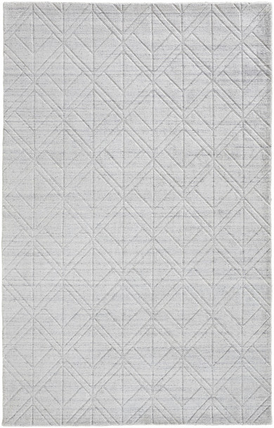 5' X 8' White And Silver Striped Hand Woven Area Rug