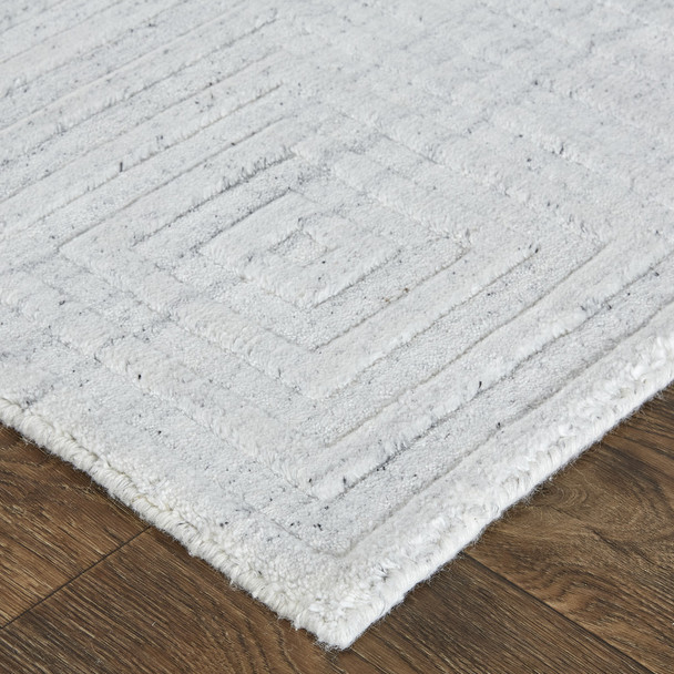 9' X 12' White And Silver Striped Hand Woven Area Rug