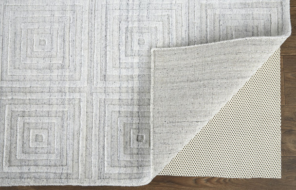 9' X 12' White And Silver Striped Hand Woven Area Rug