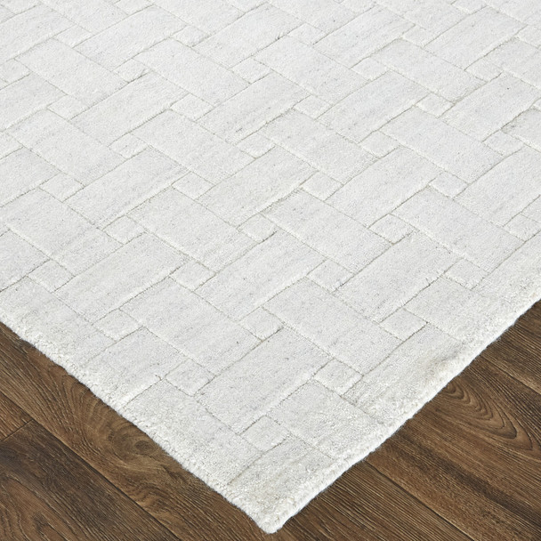 2' X 3' White And Silver Striped Hand Woven Area Rug