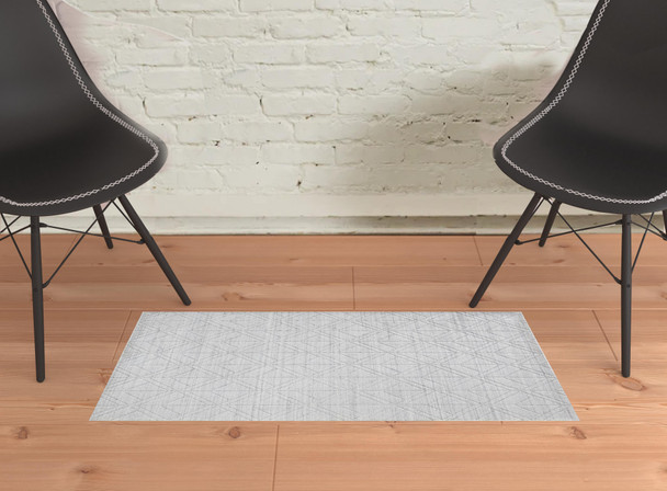 2' X 3' White And Silver Striped Hand Woven Area Rug