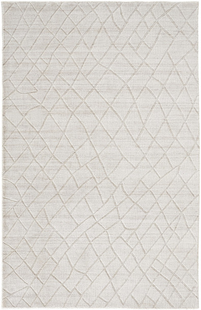 5' X 8' Ivory And Gray Striped Hand Woven Area Rug