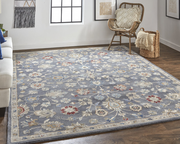 9' X 12' Gray Ivory And Red Wool Floral Tufted Handmade Stain Resistant Area Rug
