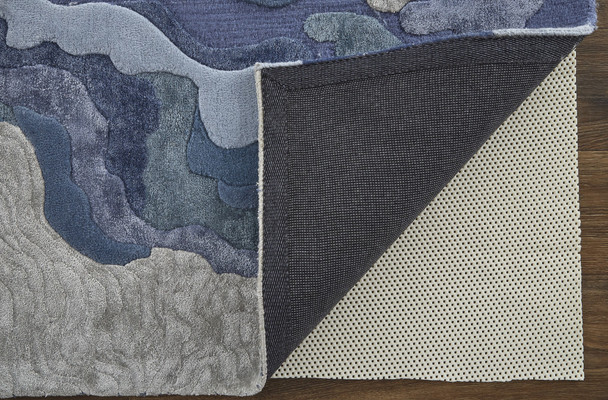 5' X 8' Ivor Gray And Blue Wool Abstract Tufted Handmade Area Rug