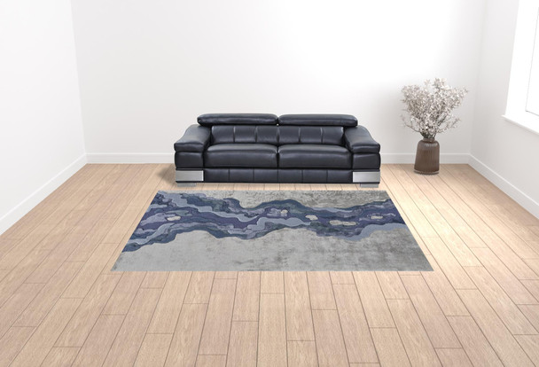 9' X 12' Ivor Gray And Blue Wool Abstract Tufted Handmade Area Rug