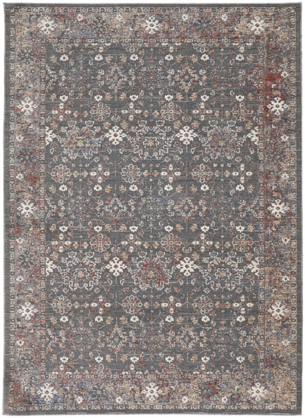 8' X 10' Gray Pink And Red Floral Power Loom Area Rug