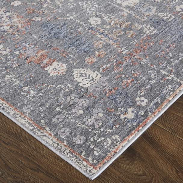 9' X 13' Gray Ivory And Orange Floral Power Loom Area Rug