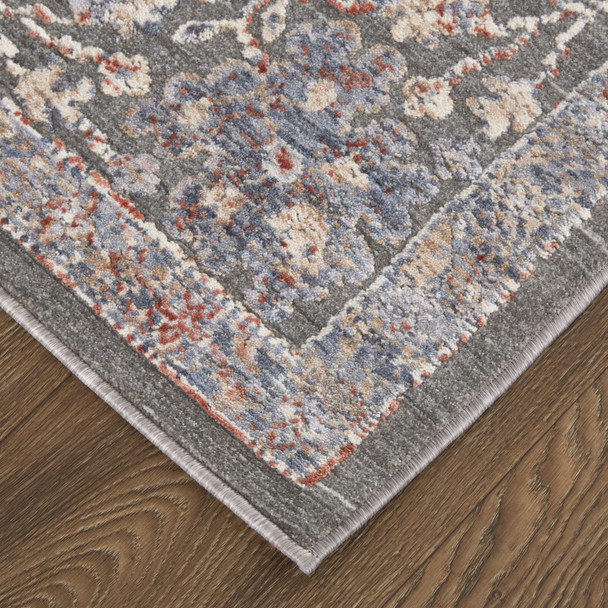 8' X 10' Taupe Blue And Orange Floral Power Loom Area Rug