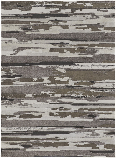 9' X 12' Brown And Ivory Abstract Power Loom Distressed Stain Resistant Area Rug