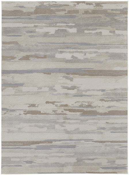 8' X 10' Ivory Tan And Brown Abstract Power Loom Distressed Stain Resistant Area Rug