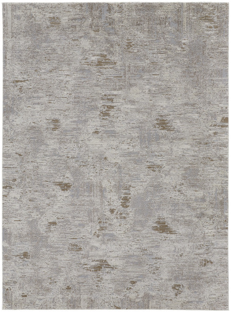 4' X 6' Ivory Gray And Tan Abstract Power Loom Distressed Stain Resistant Area Rug