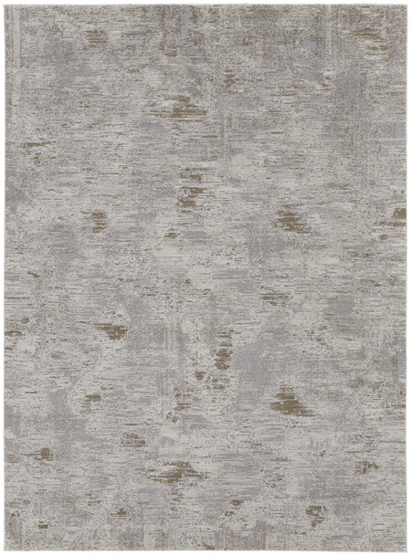 8' X 10' Ivory Gray And Tan Abstract Power Loom Distressed Stain Resistant Area Rug