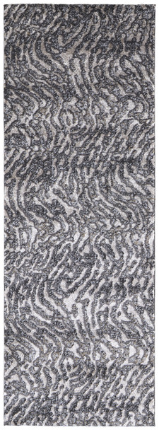 8' Gray Taupe And Ivory Abstract Power Loom Stain Resistant Runner Rug