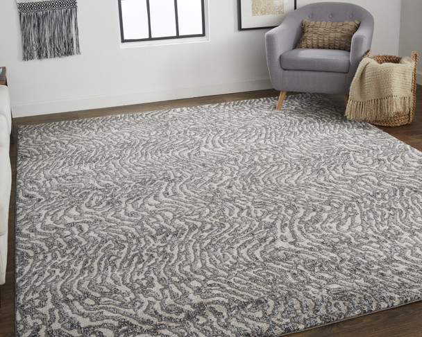 12' X 15' Gray Taupe And Ivory Abstract Power Loom Stain Resistant Area Rug