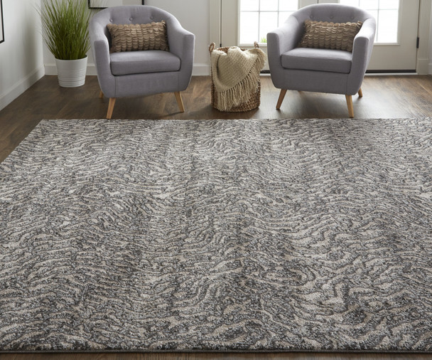 12' X 15' Gray Taupe And Ivory Abstract Power Loom Stain Resistant Area Rug