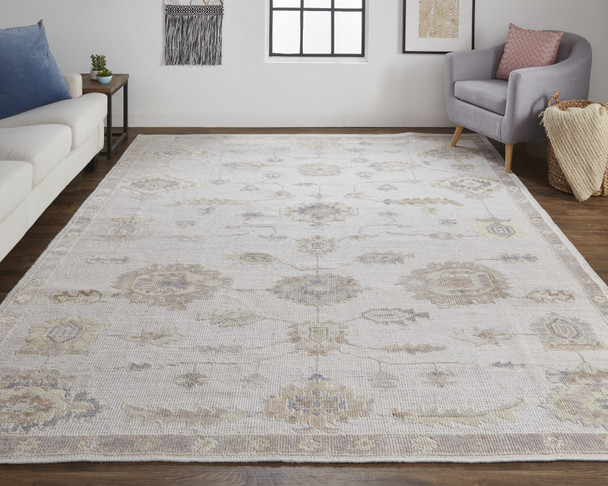 10' X 14' Ivory And Orange Floral Hand Knotted Stain Resistant Area Rug