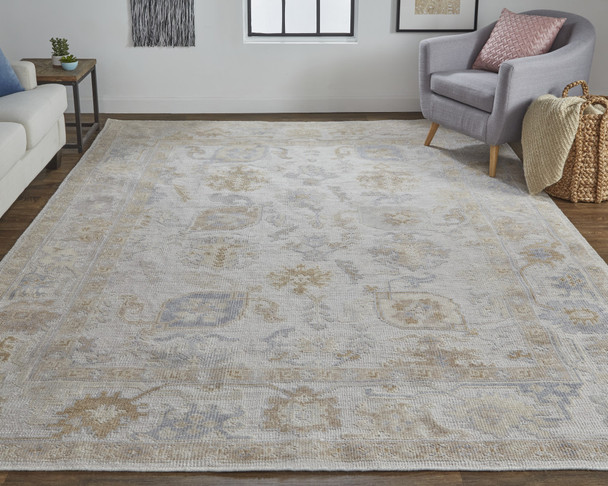 4' X 6' Ivory And Tan Floral Hand Knotted Stain Resistant Area Rug