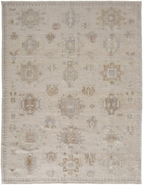 10' X 14' Tan And Brown Floral Hand Knotted Stain Resistant Area Rug