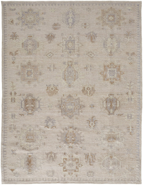 12' X 15' Tan And Brown Floral Hand Knotted Stain Resistant Area Rug