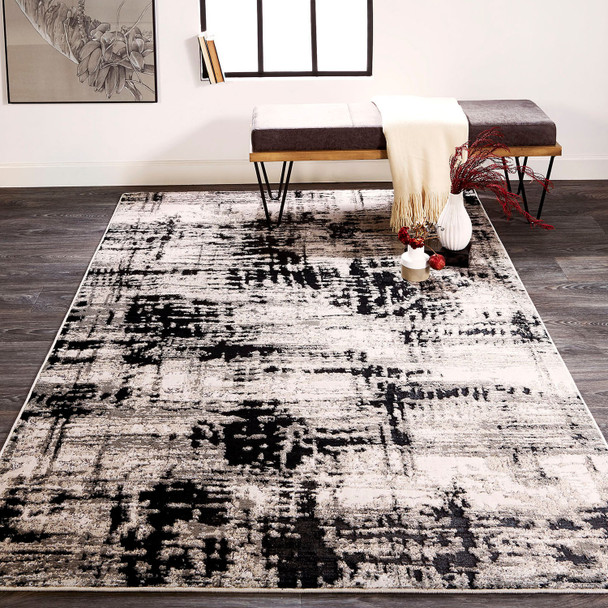 12' X 18' Black White And Gray Area Rug