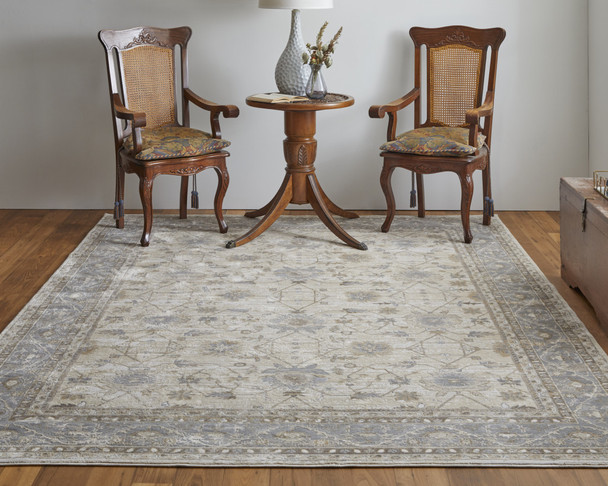 9' X 12' Tan Ivory And Gray Power Loom Area Rug